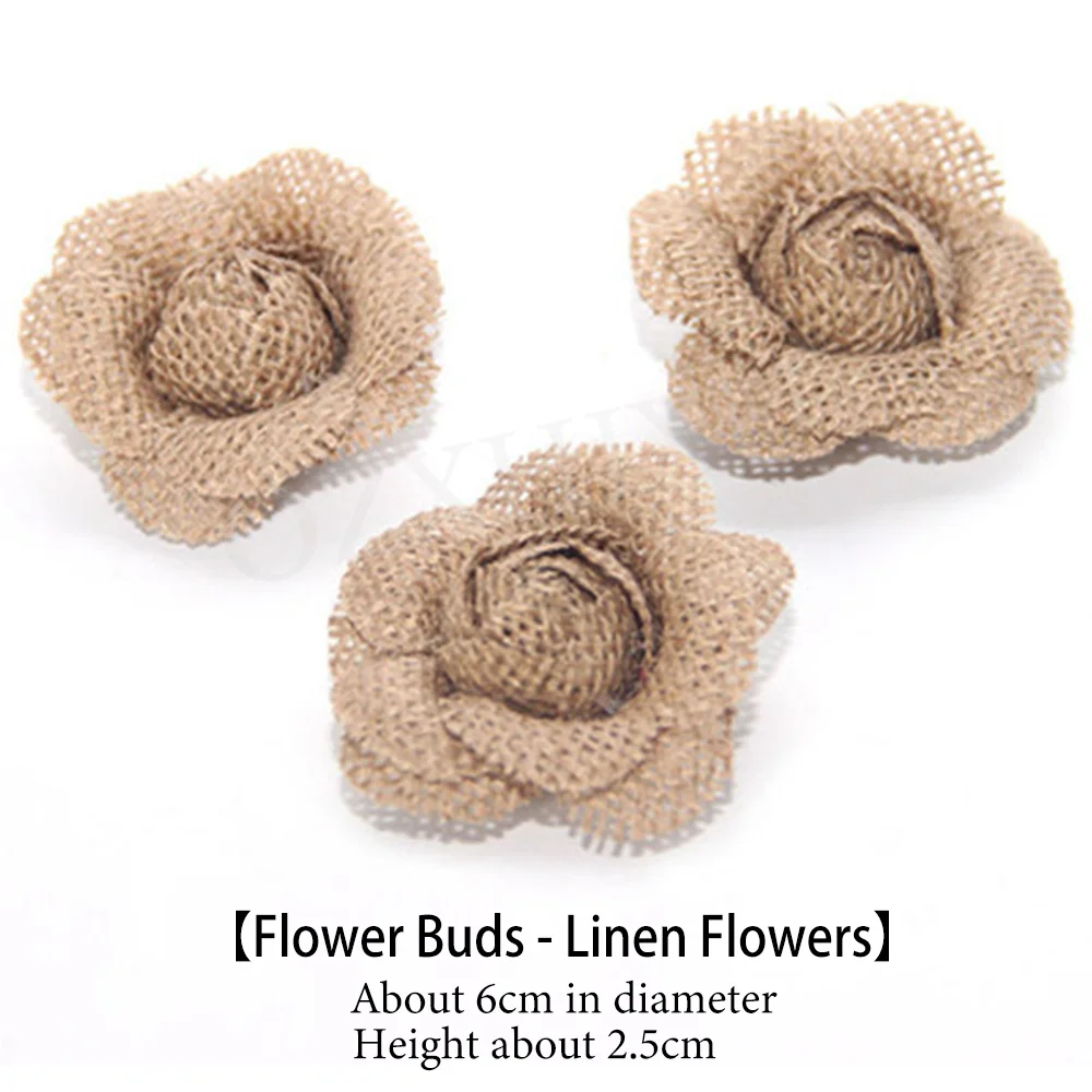 5 Stück handgemachte Jute Sackleinen Blumen Rose Hessische Band Schleife Vintage rustikale Hochzeitsdekoration Tisch Weihnachtsfeier DIY Zubehör – Detail 13