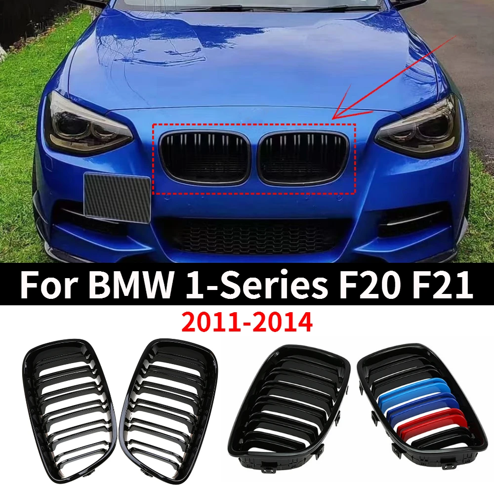 

Replacement Double Line Front Bumper Kidney Hood Grilles For BMW F21 F20 1 Series 2011 - 2014 Gloss Black Grill Car Accessories