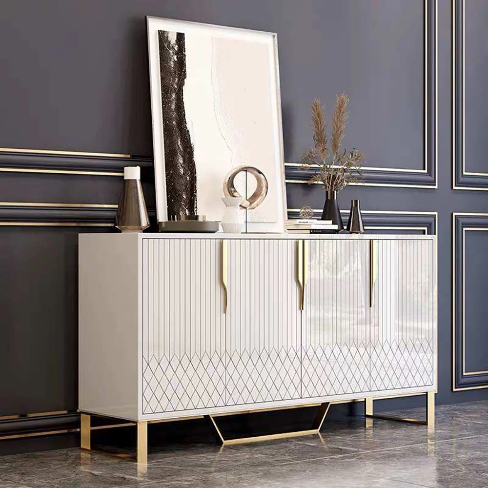 Luxury Dining Room Black Color Gold Sideboard Modern Buffet Cabinet with 4 drawer Storage Wine Cabinet Furniture