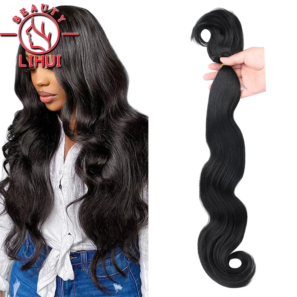 Synthetic Bulk Hair 18 inch Black 1 Bundles 110g Heat Resistant Fiber Hair Extensions Synthetic Body Wave Bundles