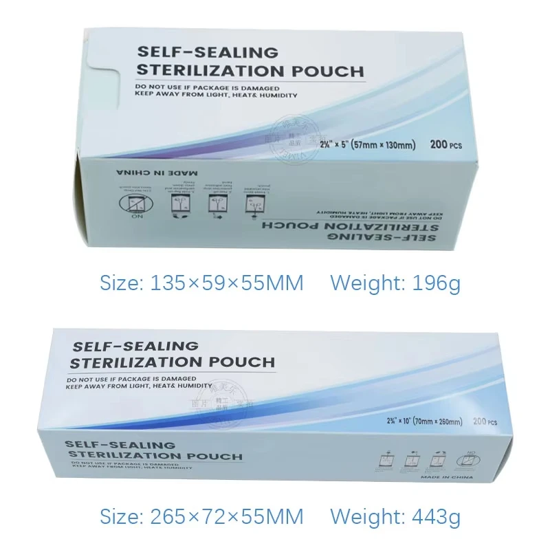 200 Disposable Dental Self-Sealing Sterilization Pouches - Assorted Sizes Available