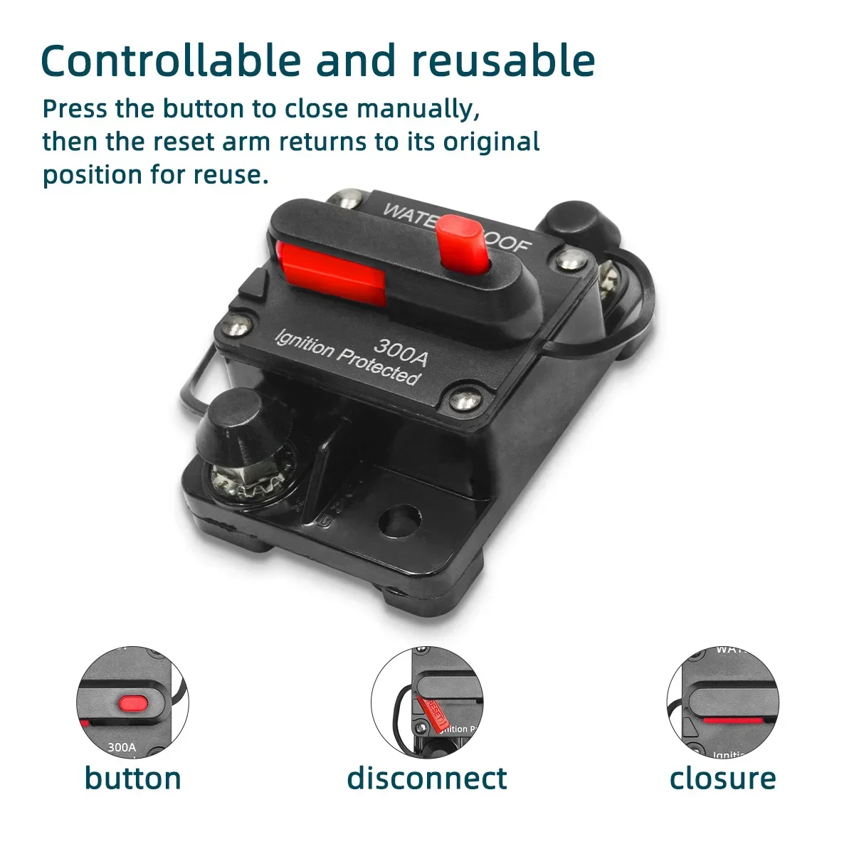 30A to 300A 12V-48V waterproof breaker for cars power fuse with reset 30A 80A 100A 200A 300A