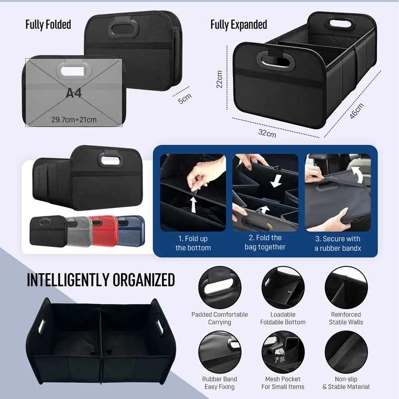 صندوق تخزين السيارة القابل للطي من قماش أكسفورد عا...