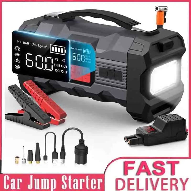 Car Jump Starter Power Bank Air Compressor Inflator Pump 4000A Portable Power Station Battery Charger Booster