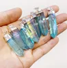 5 Pieces Aqua Blue Angel Aura Quartz Point Pendant with Silver Plated, Gold Electroplated Healing Crystal Gemstone Charm Jewelry 2