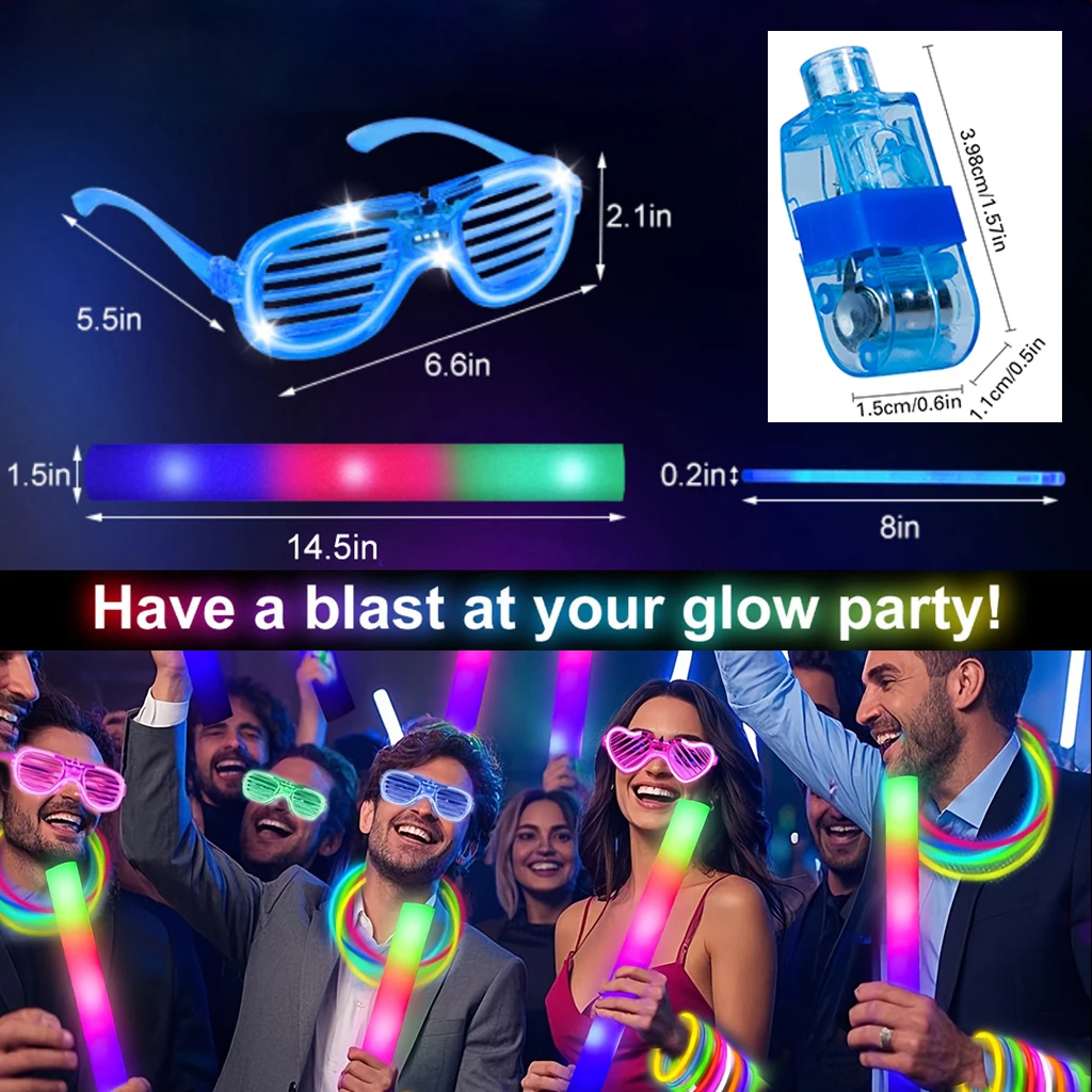 168pcs/Set Glow Party Kit, including 12 LED Glasses, 16 Foam Glow Sticks, 40 Finger Lights, 100 Glow Sticks, suitable for weddin