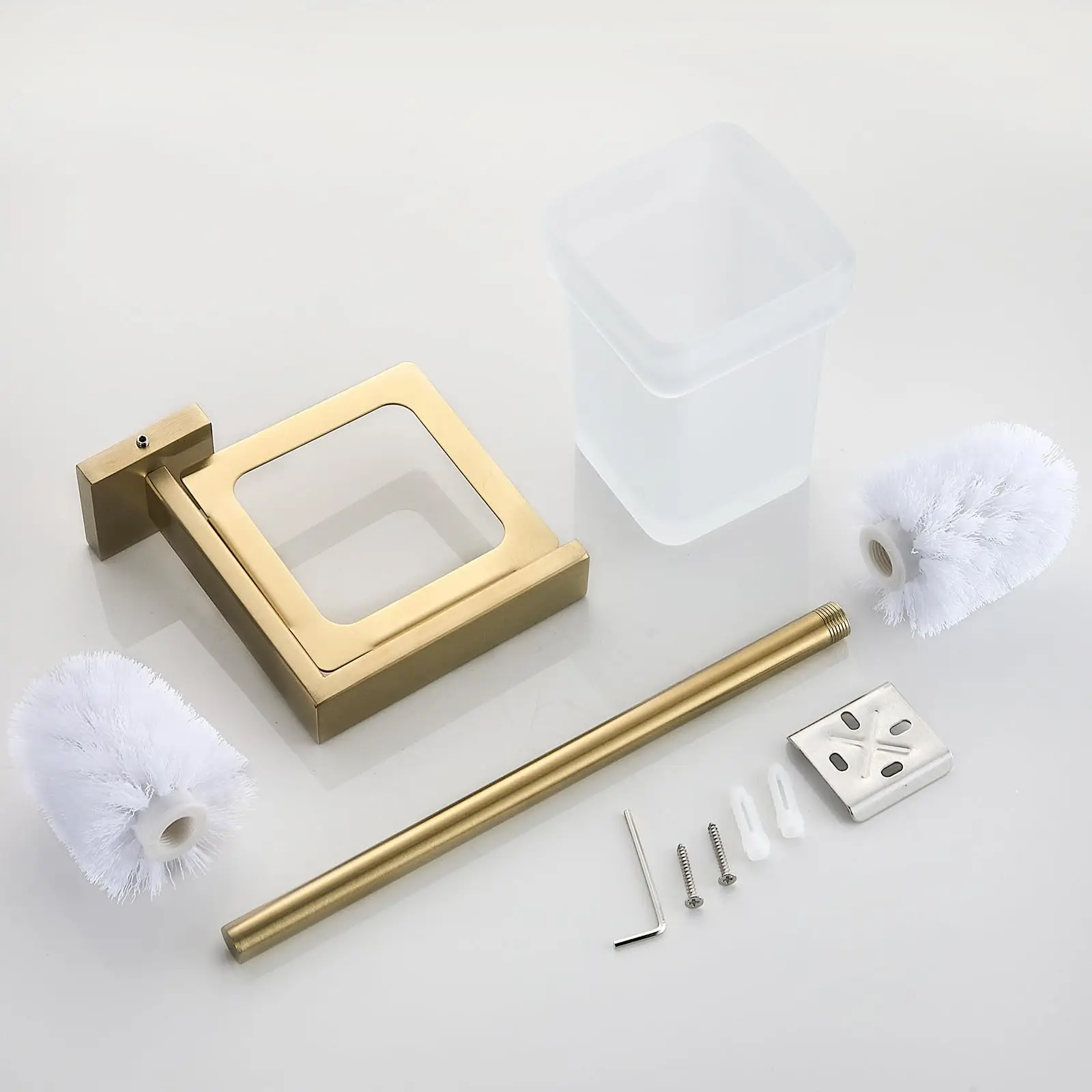 Wall-Mounted Brushed Stainless Steel Toilet Brush with Glass Holder