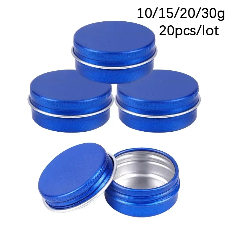 Aluminum Tins Cans 20Pcs Blue Candle Jar With Lids Aluminum Can for Cosmetic 10g 15g 20g 30g Metal Tin Box Lip Balm Container Cream Tea Cans Travel