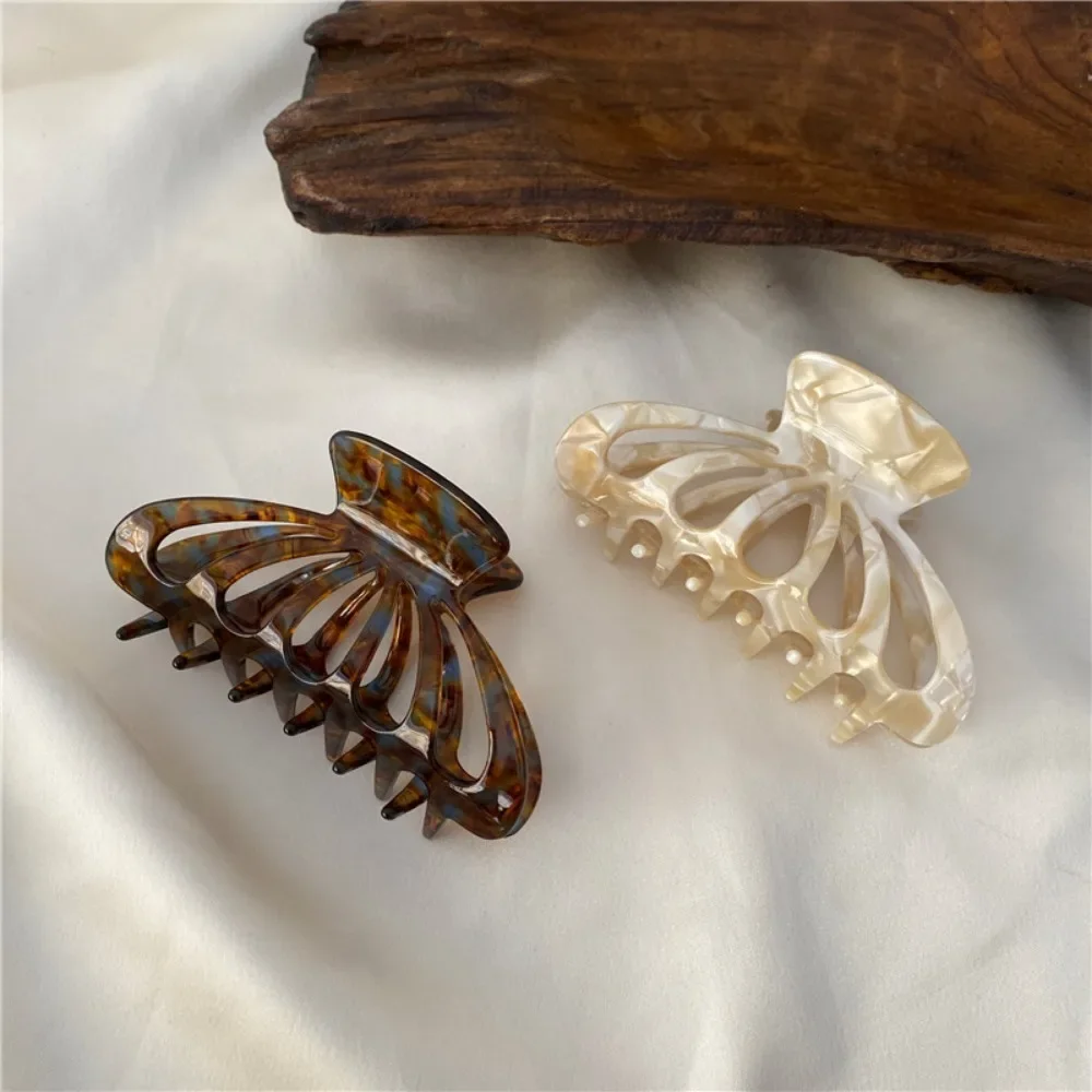 Geometric Acetate Hair Claws Large Leopard Hair Crabs Clip 머리핀 Clamps for Women Elegant Hollow Fan Shape Hair Accessories