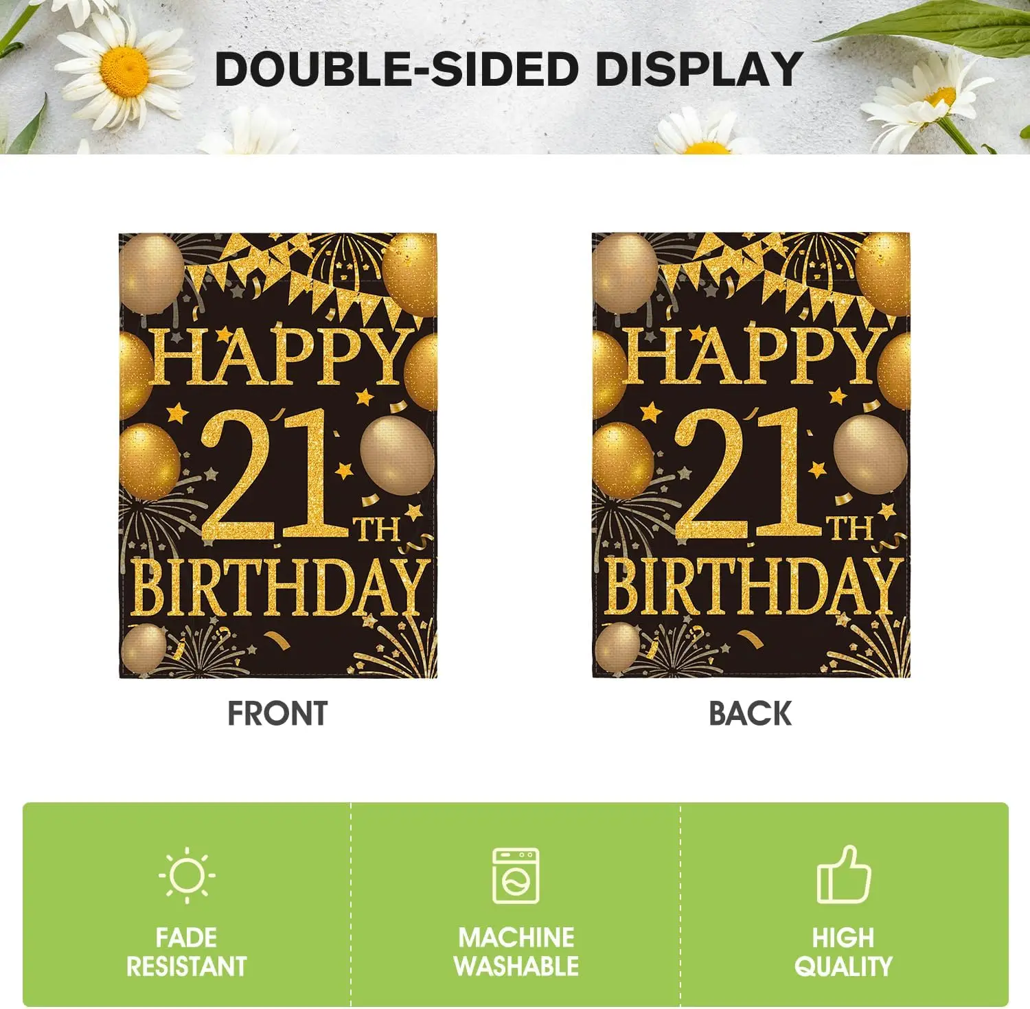 AVOIN colorlife с днем рождения, 21 сад, флаг 12x18 дюймов, двусторонний внешний, золотой шар, фейерверк (art.: 3920c8302876e) - 3920c8302876e