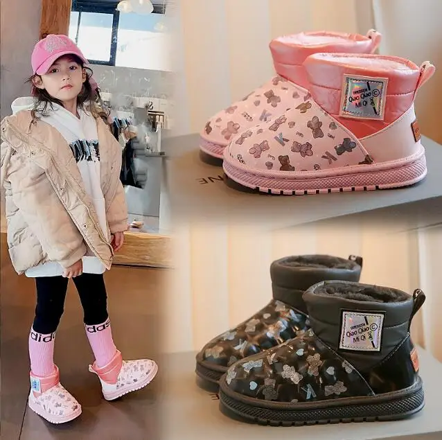 

New Winter Children Warm Snow Boots Boys Non-slip Comfortable Soft Fur Snow Shoes Children Outdoor Cotton Boots Girls Sport Shoe