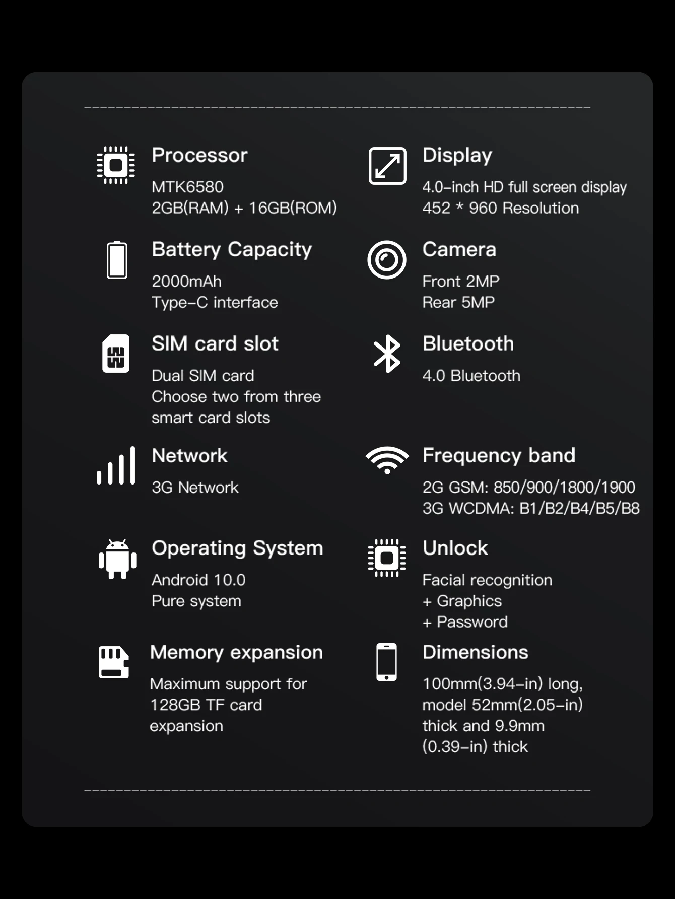 New ONEMYTH M16 Pro Mini Smartphone 3G Network 4.0 Inch Full Screen 2000mAh 2GB RAM 16GB ROM 5MP Camera Dual SIM With Face ID 6