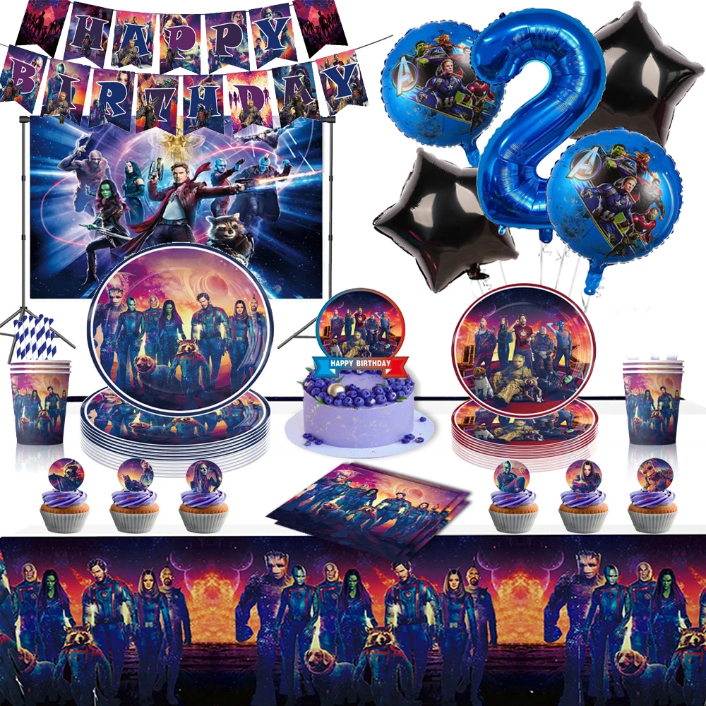 

Guardians of the Galaxy vol 3 Birthday Party Decoration Groot Star-Lord Party Supplies Tablecloth Cups Balloons 9inch Plates Toy
