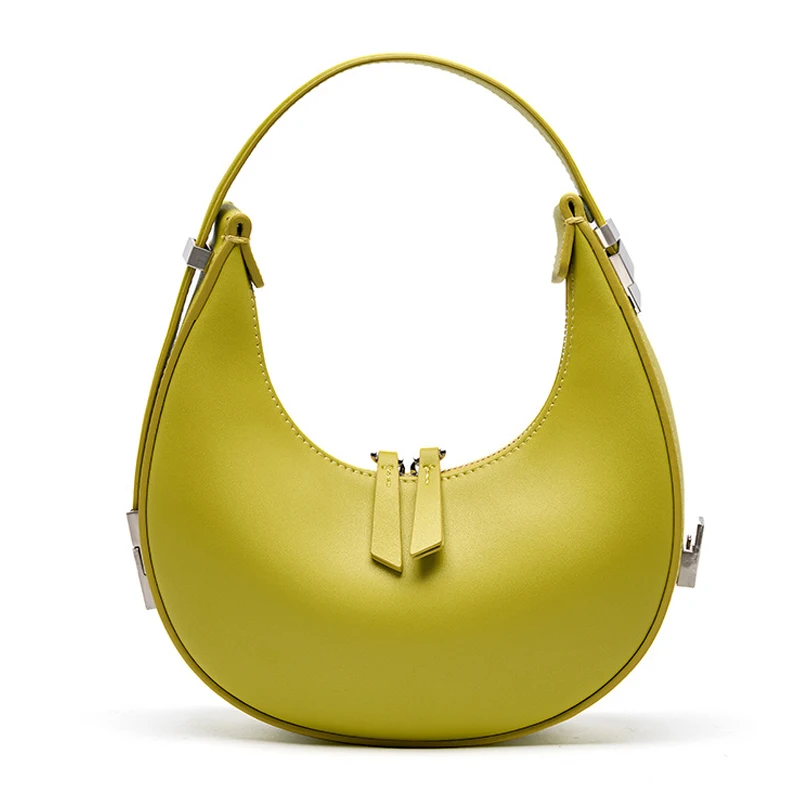 

New Semi-circular Wrist Handbag Women's Female Split Leather Elegant Moon Design Underarm Lady Luxury Shoulder Bag