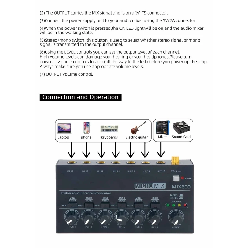 

High Stability Sound Mixer Low-Noise 6-Channel Sound Mixer for Studio Live