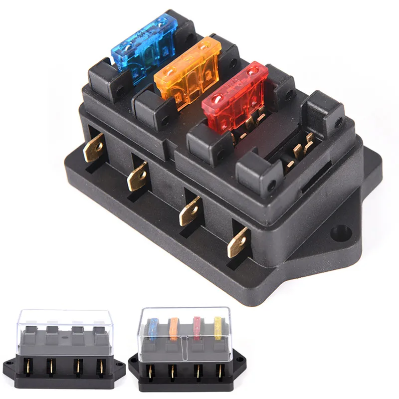 Fuse Box Holder Fuse Holder Fuse Box Car 4 Way Circuit Standard ATO Blade Fuse Box Block Holder 12V/24V+4 Way Fuse