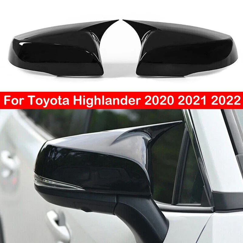 

For Toyota Highlander 2020 2021 2022 Car Rearview Side Mirror Cover Horn Wing Cap Exterior Door Case Trim Carbon Fiber Black