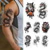 8pcs Waterproof Temporary Tattoo Sticker Flying Dragon Owl Rose Flowers Dark Animal Body Art Arm Fake Tattoos Sleeve Women Men 1