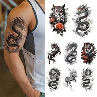 8pcs Waterproof Temporary Tattoo Sticker Flying Dragon Owl Rose Flowers Dark Animal Body Art Arm Fake Tattoos Sleeve Women Men 1