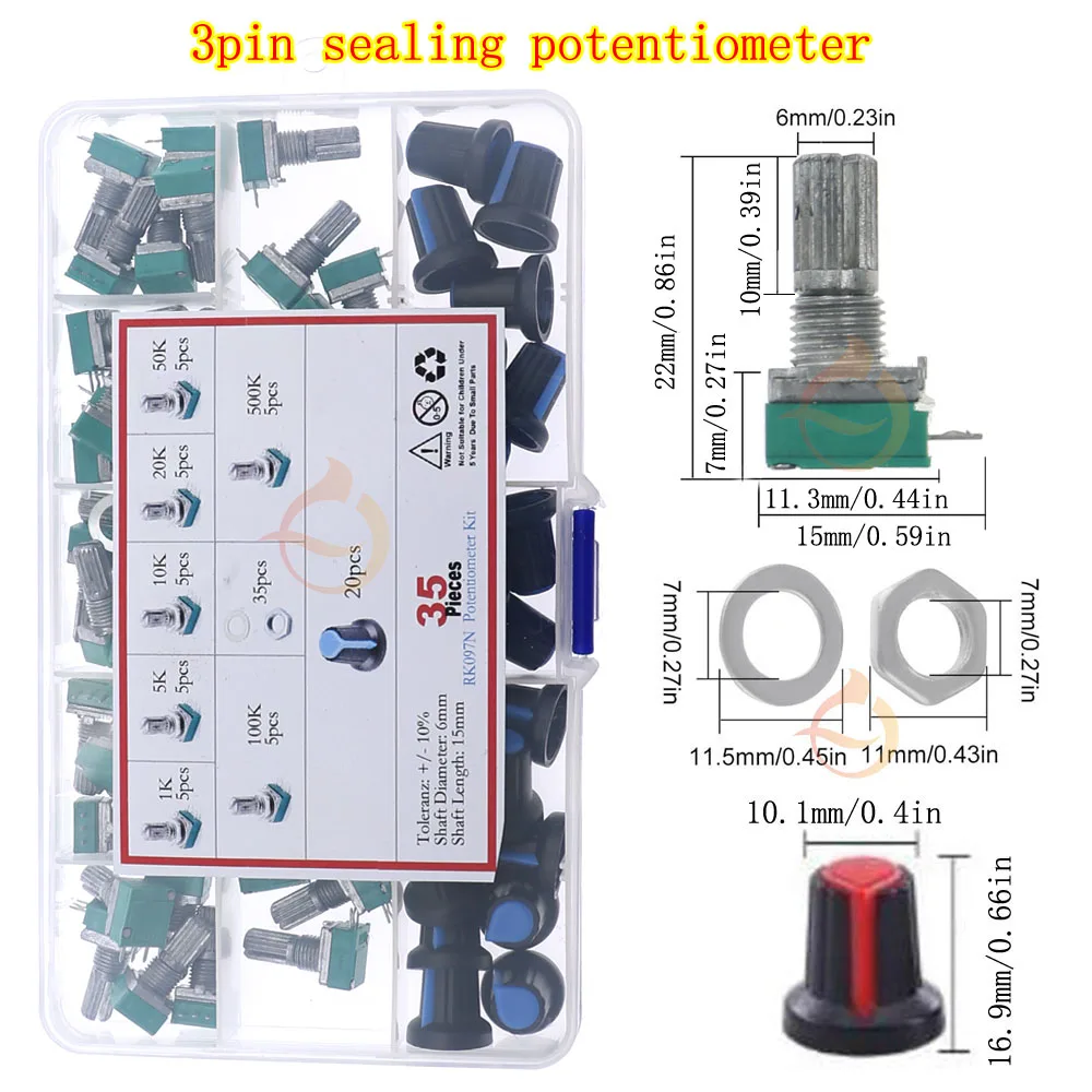 3Pin 5Pin 6Pin Trimmer Potentiometer Kit Single Dual Potentiometer Kit B1K 2K 5K10K 20K 50K 100K 250K 500K 1M