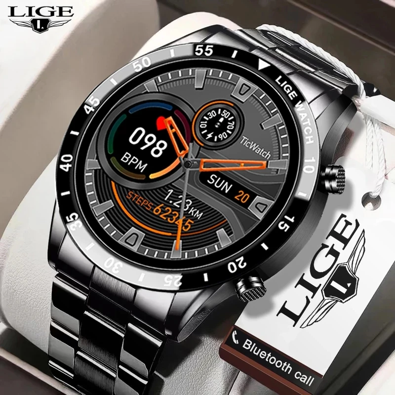 

LIGE Steel Band Smartwatch For Men 240*240 HD Screen Smart Watches IP67 Waterproof Sports Fitness Men's Bluetooth Call Bracelet