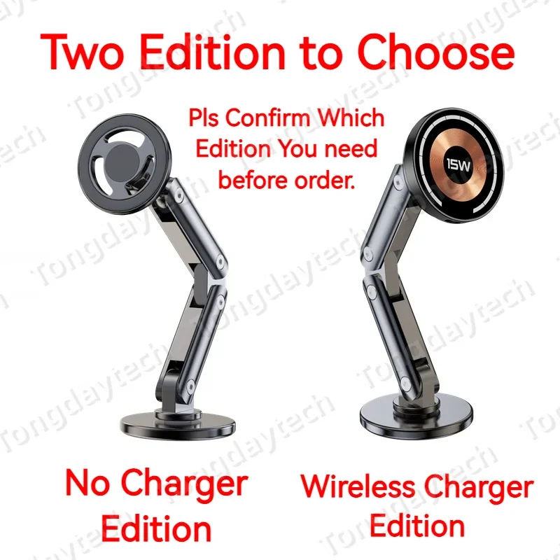 Magnetic Wireless Car Charger with 360° Adjustable Metal Stand - 15W Fast Charging