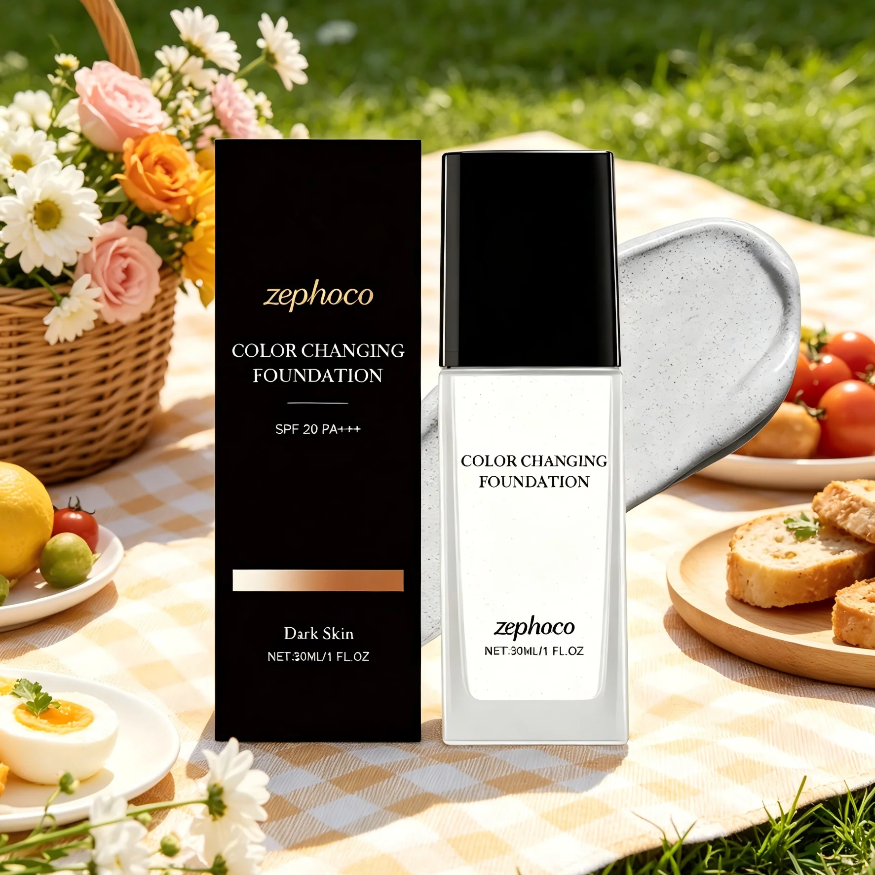 Zephoco Liquid Foundation Color Changing Spf 20 Pa+++ Cover Blemishes Flawless Finish High Coverage Base Makeup Foundation 30ml_voghion.com