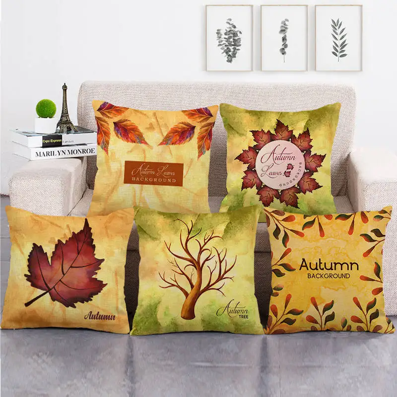 

Yellow Fall Pillow Case Happy Maple Leaf Pillowcase 40x40 Cm Outdoor Bed Sofa Bedroom Living Room Decoration Pillow Covers 45x45