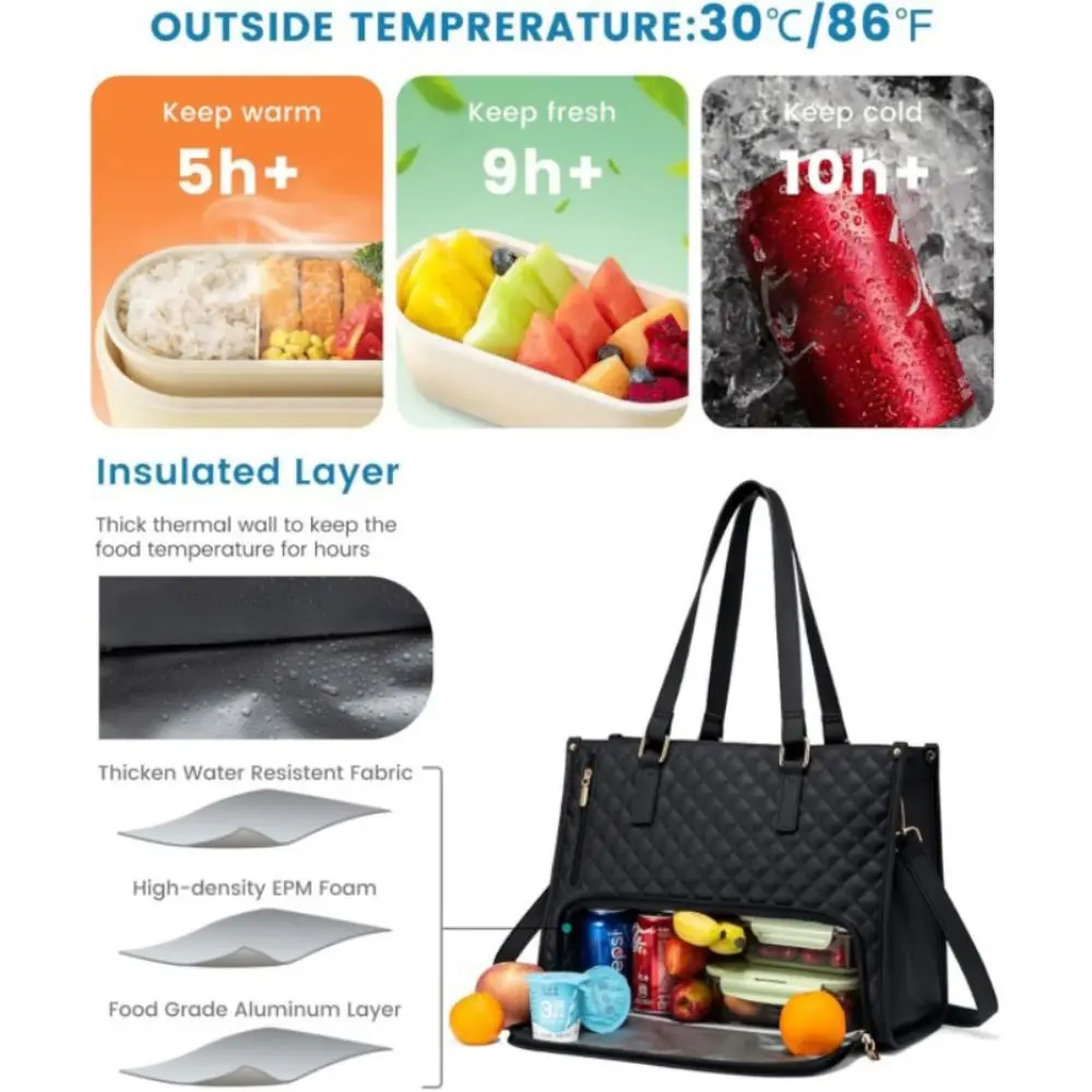 New 2 in 1 Lunch Tote Bag for Women Large Capacity 15.6 Inch Laptop Bag Lunch Compartment Computer Handbag with Purse