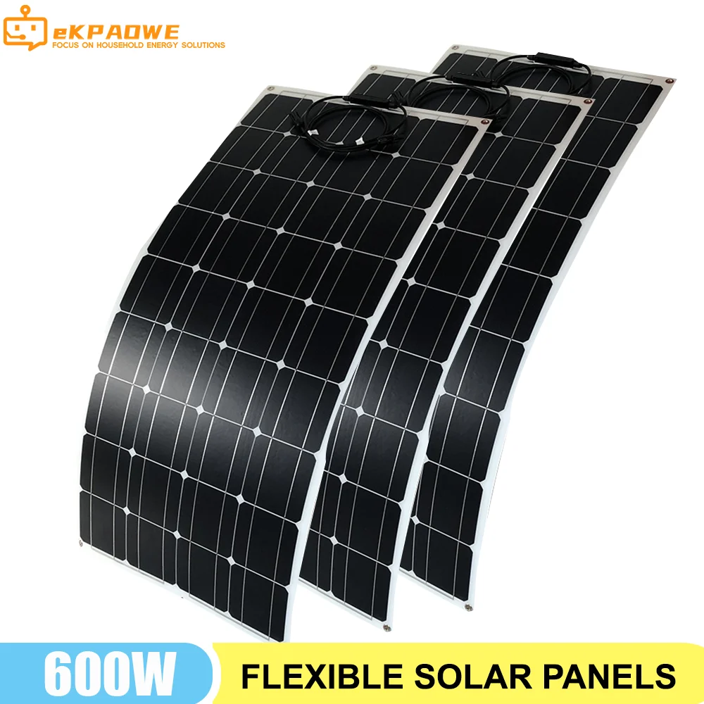 

600W Flexible Solar Panels Waterproof Monocrystalline 18V 100W 300W 400W Solar Panel Systeem Camping RV For Home Charge