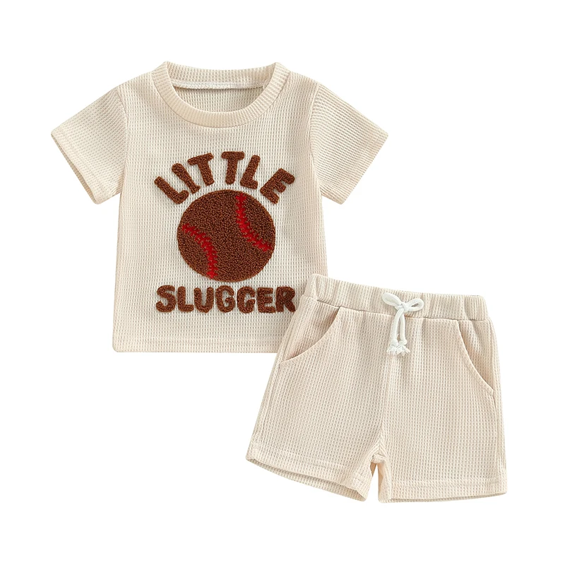 Baby Boys Shorts Set Short Sleeve Embroidery Baseball Letters T-shirt with Shorts Summer Outfit