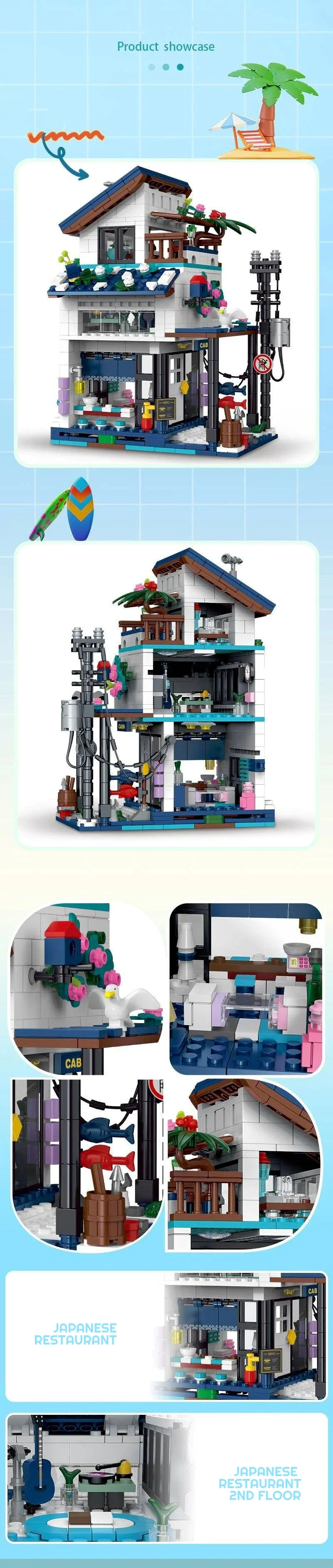 Klemmbausteine Haus Strandhaus 3-in-1 Architecture Häuser Bausteine Modell Bausatz, Stadthaus Architektur Gebäude House Modular Building Set für Erwachsene und Kinder 831 Teile – Detail 3