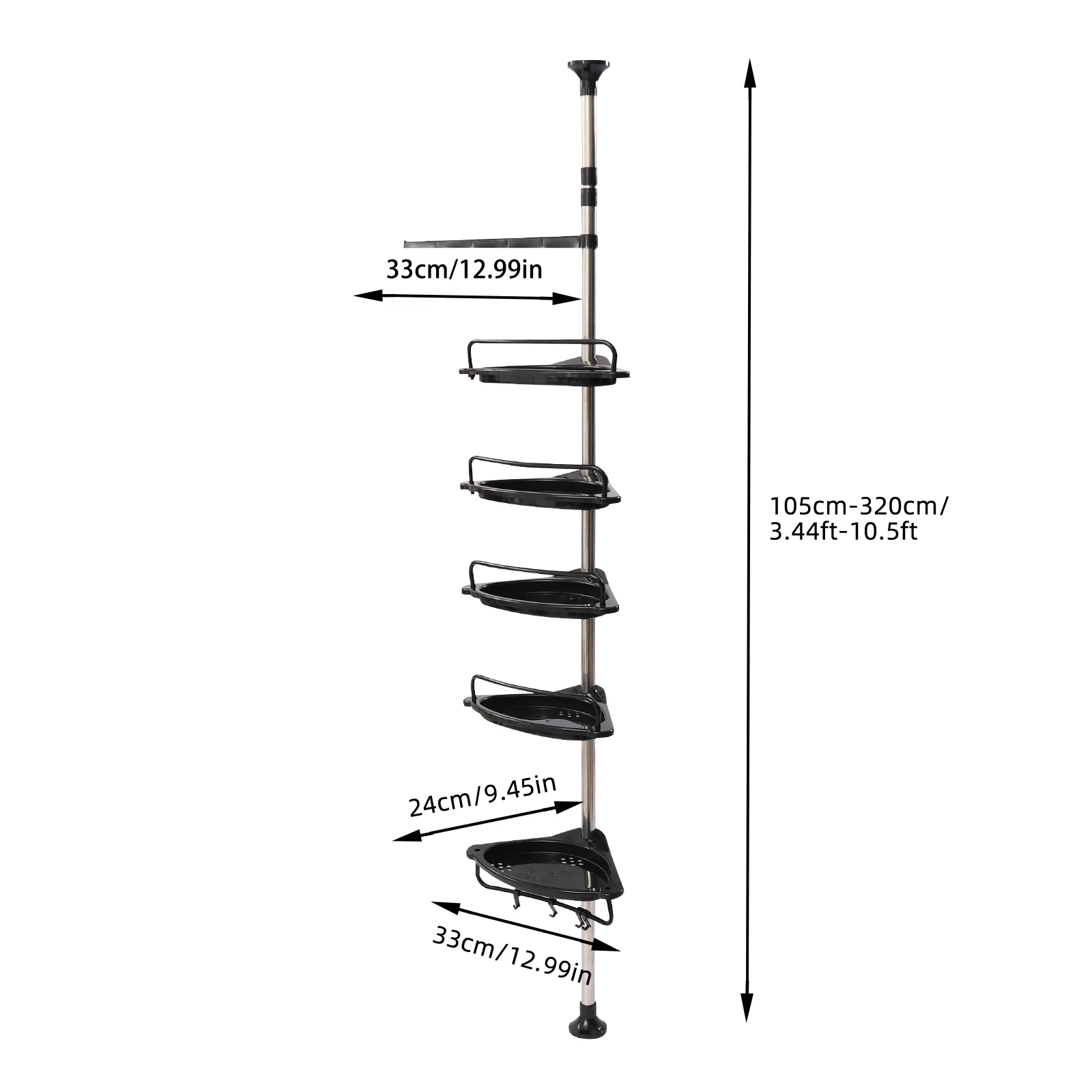 Shower Caddy Tension Pole with 4 Shelves Adjustable Height Storage Organizer  New