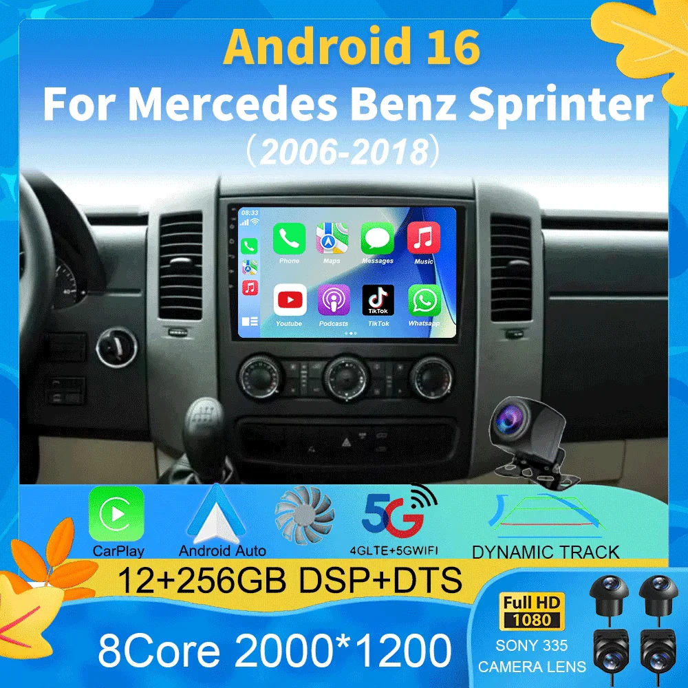 Radio multimedia para coche Android 16 de 10 pulgadas para Mercedes Benz Sprinter, reproductor GPS estéreo, CarPlay+auto, WIFI+4G, DSP 1