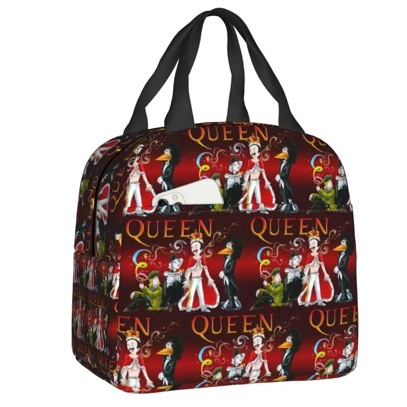 

Freddie Mercury Queen Band Cartoon Insulated Lunch Bags for Women Portable Cooler Thermal Bento Box Work School Travel