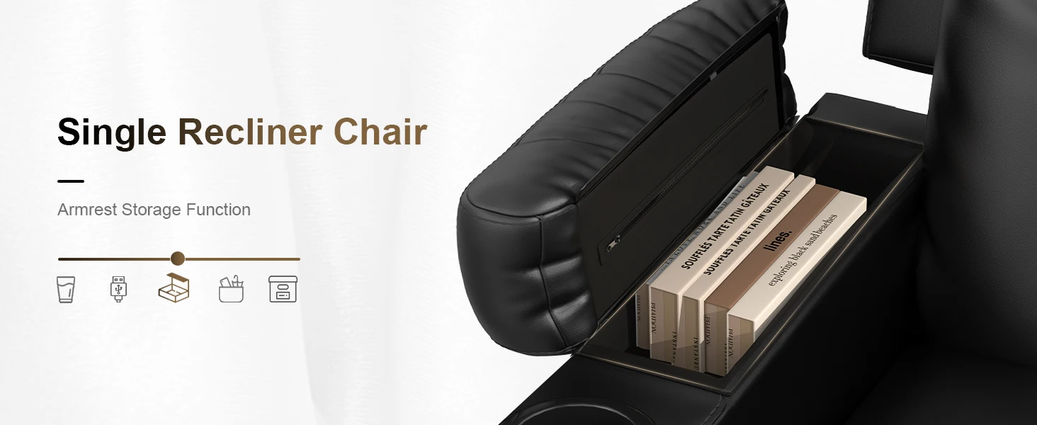 Single Recliner Sofa - Armrest Storage