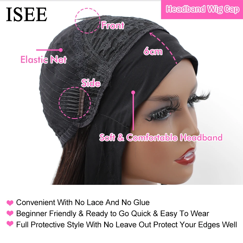 Straight Women's Headband Wig Malaysian Human Hair Wig Straight No Lace Scarf Wigs NO Glue Natural ISEE HAIR For Female human hair wig human hair wigs