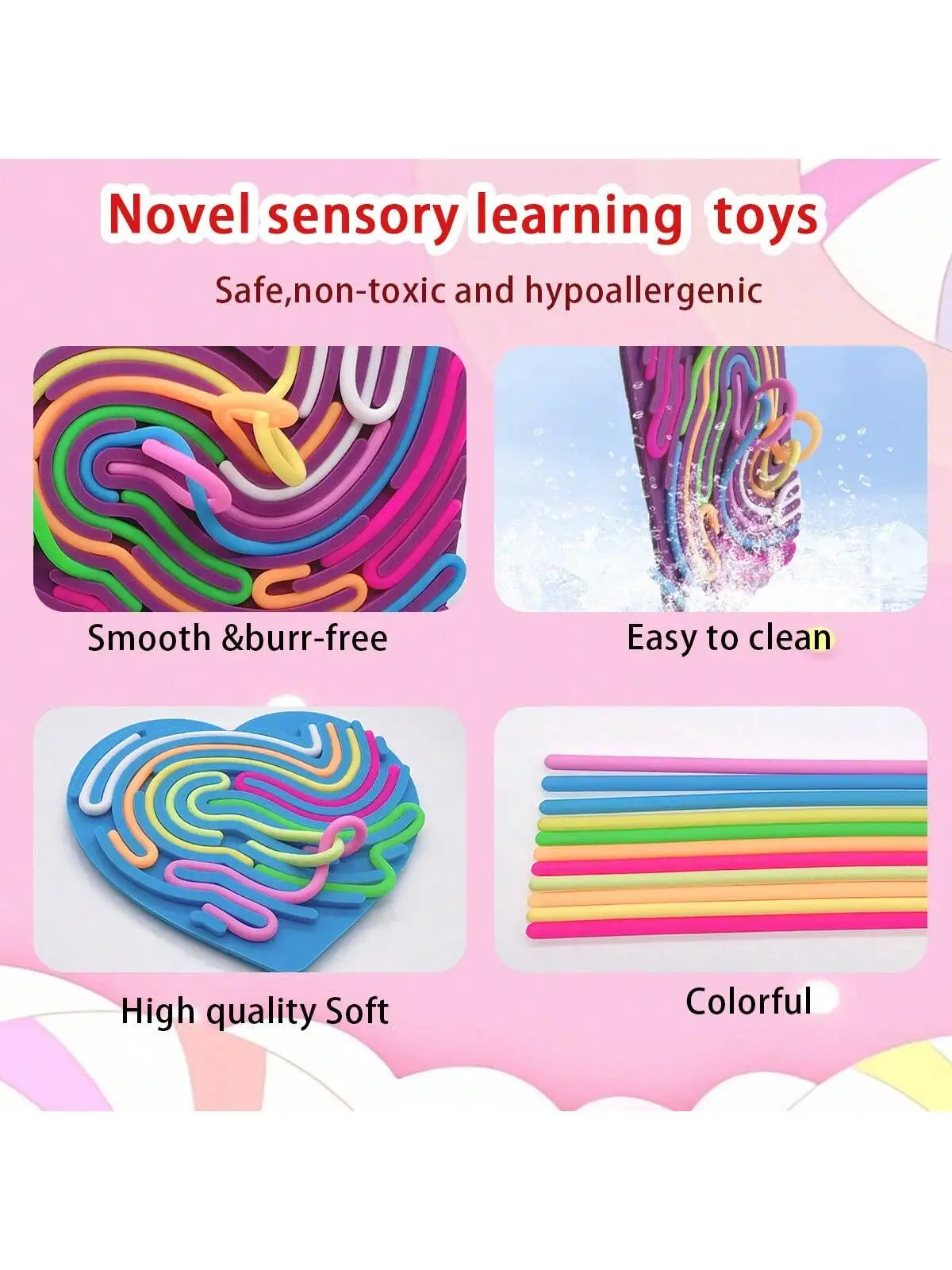1Set Sensory Activity Board, Duble Sided Design Busy Board for Fine Motor Skill, Silicone Fidget Toy Adults for Travel 4