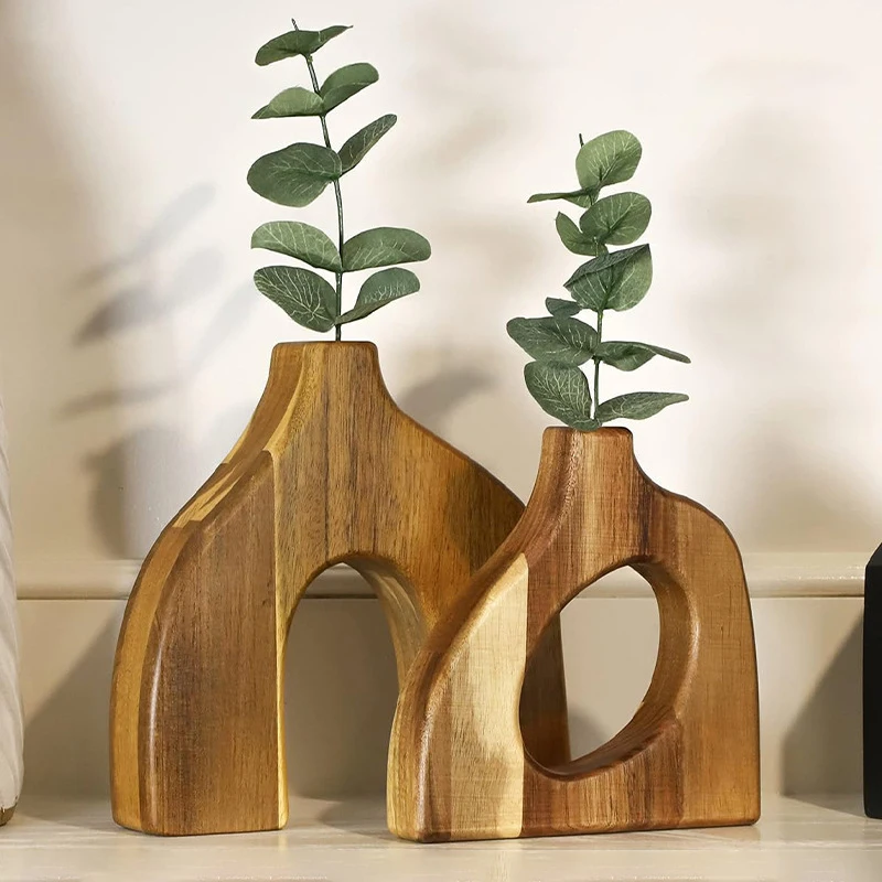 2pcs/set Nordic Wooden Vase Creative Geometric Shape Solid Wood Vase Home Table Decoration Hotel Homestay Vase Decoration 4