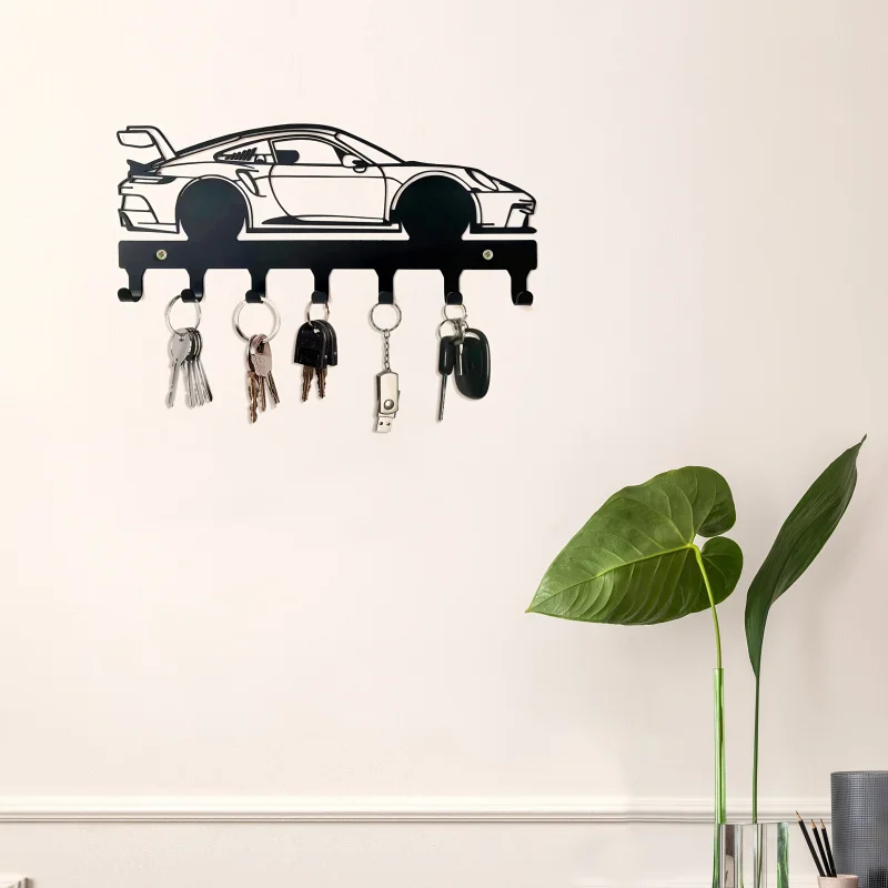Industrial Style Metal Car Key Holder Wall Mount Easy Installation Black Automotive Key Hooks Durable Coating Finish metal wall key holder
