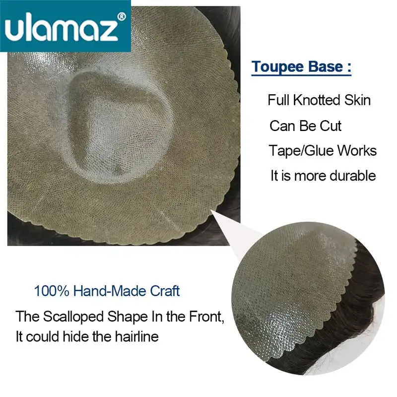 Human Hair Toupee Knotted Skin Toupee Hair Men Full Pu Hair System For Men Microskin Capillary Prosthesis Male Wig Real Human