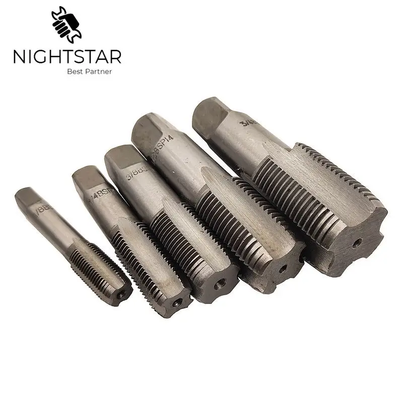 Krachtige 5Pcs HSS 테이퍼 파이프 탭 금속 나사산, 1/8 "1/4" 3/8 "1/2" 3/4"핸드 탭다이