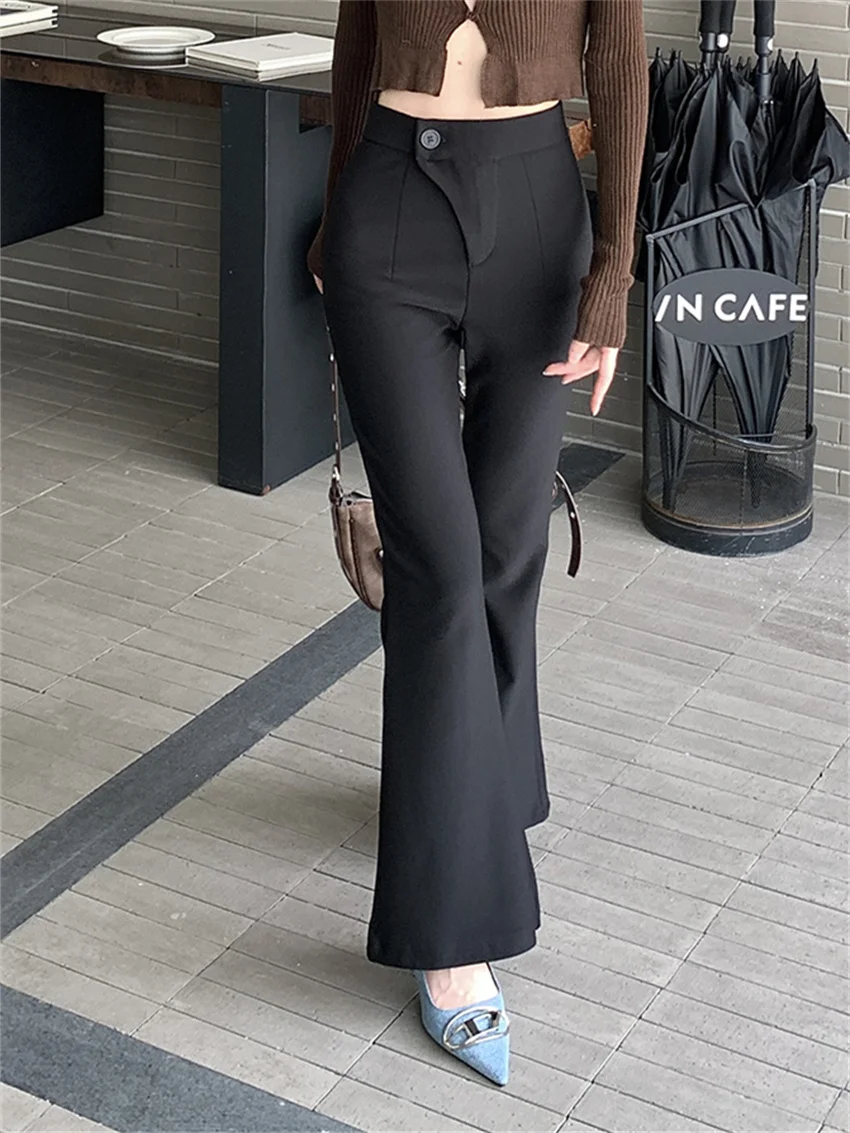 Arazooyi Black High Stretch Women Flare Pants Casual Office Lady Autumn Streetwear 2023 Minimalist All Match Daily Slim