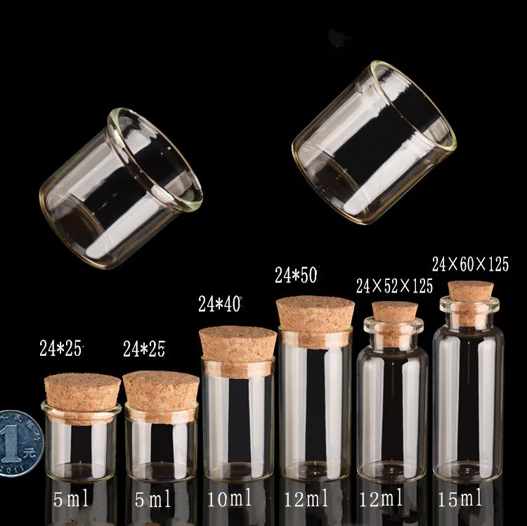 5X 5/8/10/12/14/15/30/40/50/60ML Clear Test Tube Glass Bottles With Cork Stopper Empty Spice Bottles Jars DIY Craft Wed Vials 2
