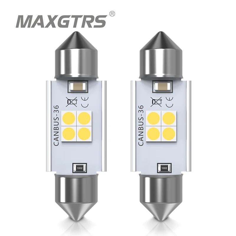

2x Auto Festoon LED Lights 28 31 36 39 41 44mm C5W Bulb 4 SMD 3030 No Error Free Auto Car Interior Map Number Lamp Reading Dome