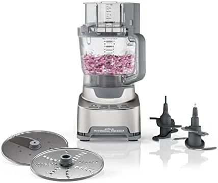 

Professional XL Food Processor, Storage Box, 1200 Peak-Watts, 4-in-1, Chopping, Slicing/Shredding, Purees, Dough, 12-Cup Process