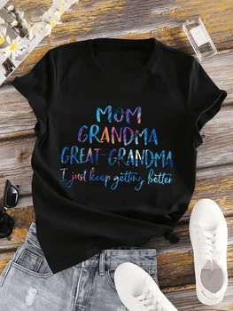 Plus Size MOM GRANDMA Print T-shirt, Short Sleeve Crew Neck Casual Top For Summer & Spring, Women\'s Plus Size Clothing 2