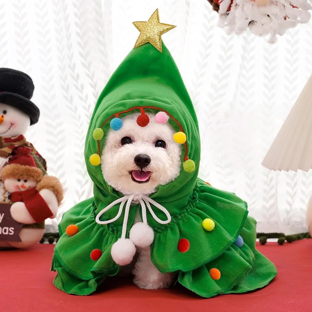 Cat Small Dog Christmas Costume Autumn Winter Warm Cloak Christmas Tree Cosplay Funny Pet Cape Dress Up Clothes Dog Cloak Capes