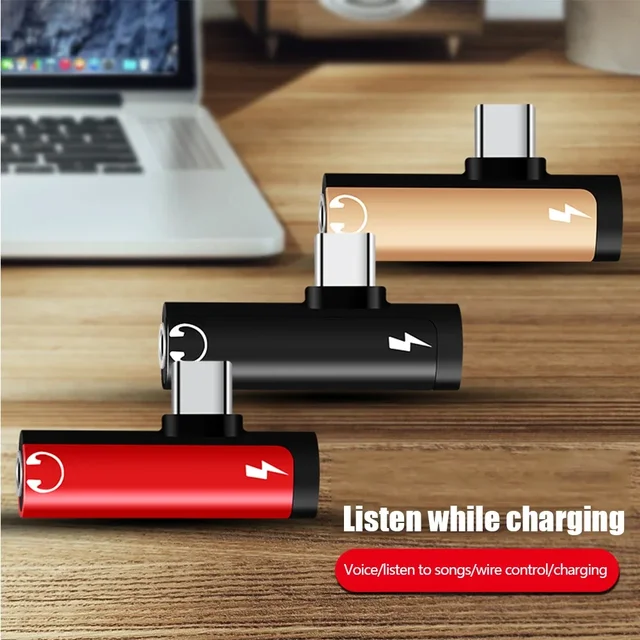 Adaptador de Audio de doble puerto tipo C a conector de 3,5 Mm, adaptador 2 en 1 para auriculares, dispensador de cargador de Audio, accesorios solo para Xiaomi y Huawei 5