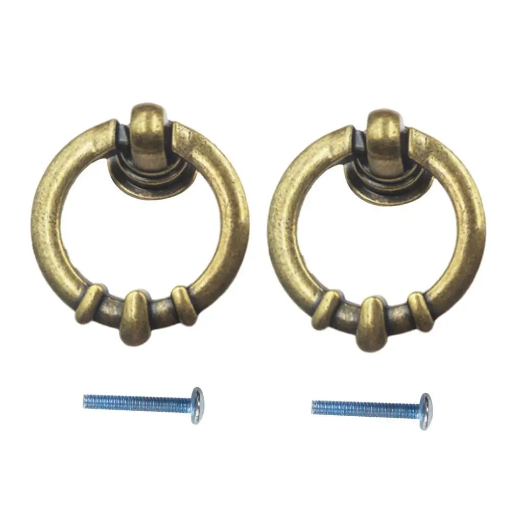 2Pcs Vintage Pull Handle Knobs for Kitchen Cabinet Cupboard Dresser Door Wardrobe with Drawer (Antique Brass)